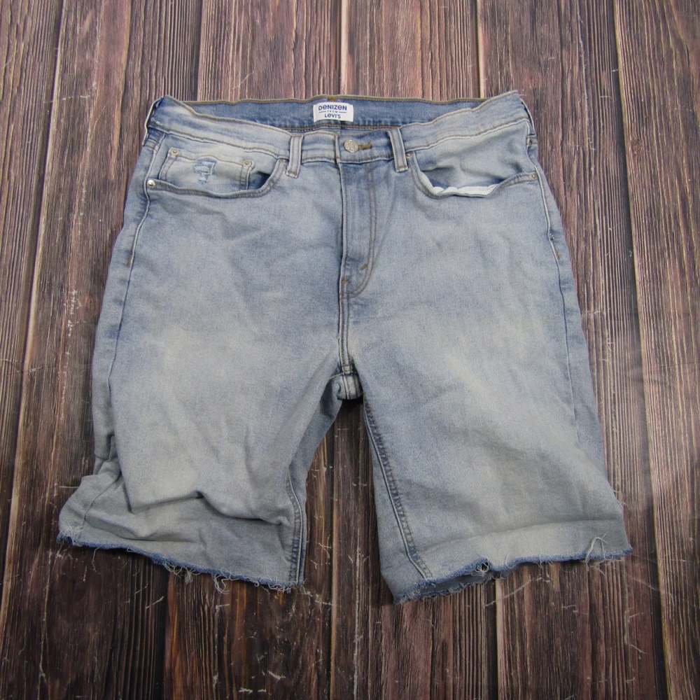 Denizen from Levi's Denim Shorts Mens 34 Light Blue Raw Hem Stretch Jorts
